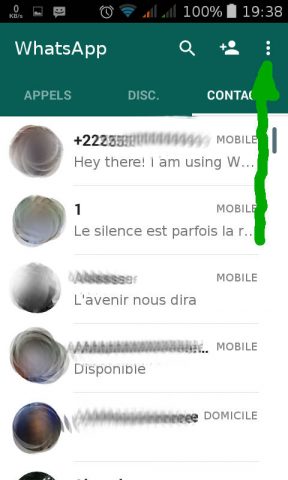 menu dans contacts